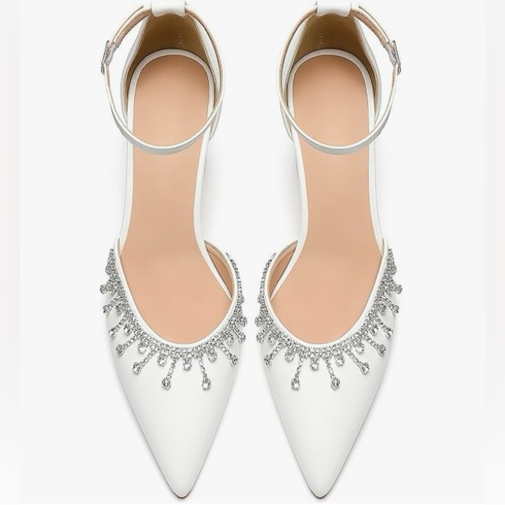 Elegant White Women's Shoes with Silver Rhinestone Accents